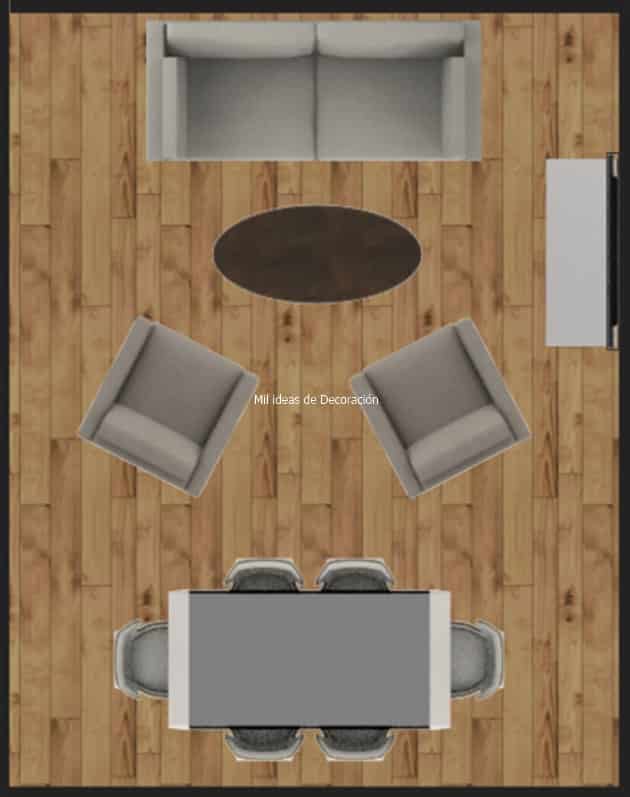 Plano distribución de salón comedor rectangular