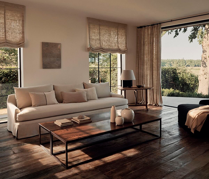 Salón calmante y zen con continuidad visual