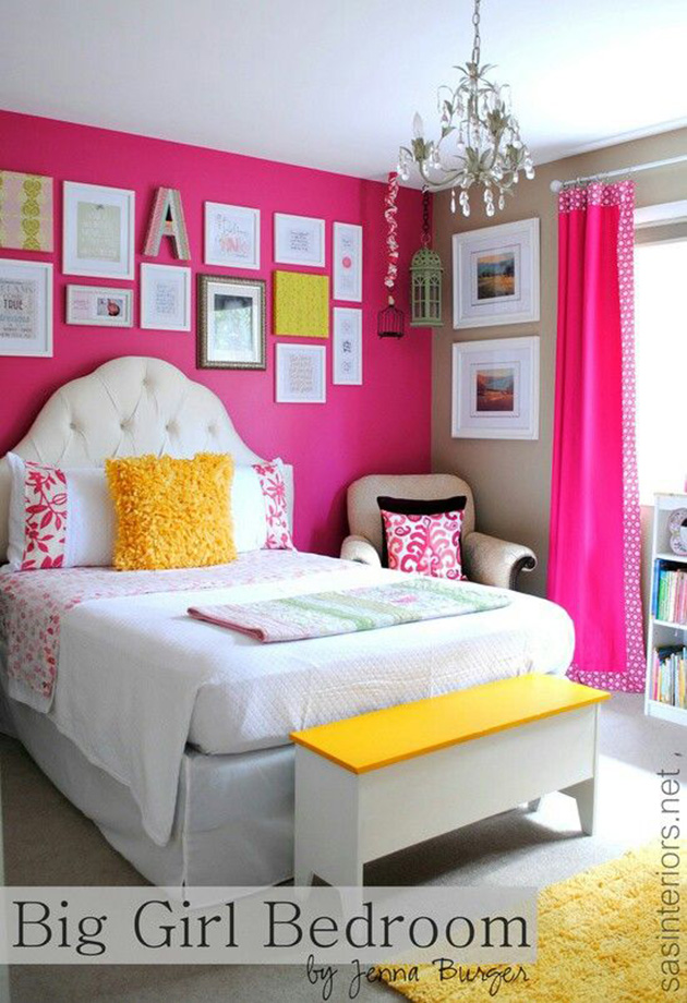 Un dormitorio juvenil que combina rosa y color café en paredes