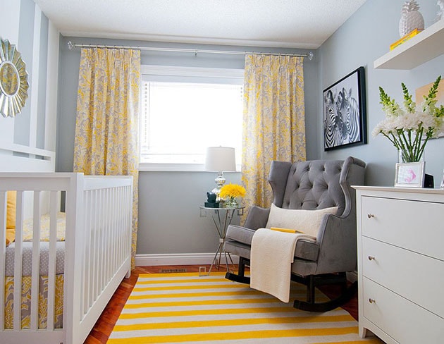 Colores que combinan con gris. Un dormitorio infantil gris y amarillo