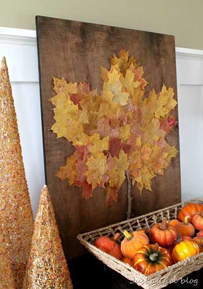 como-decorar-hogar-otoño-cuadro-hojas-secas-arboles