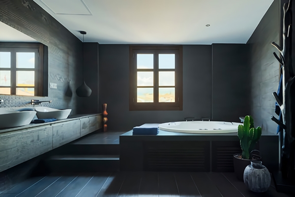 Un baño minimalista en tonos negros