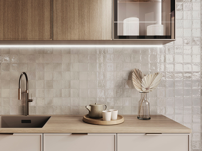 Azulejos zellige beige para la cocina