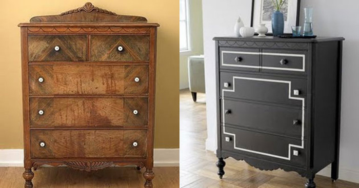 Antes y después de un mueble clásico a un mueble moderno pintado en negro mate