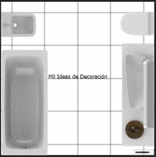 Distribución en plano de baño pequeño cuadrado