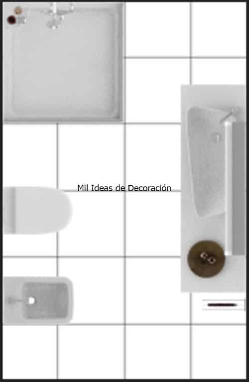 Distribución de baño pequeño rectangular
