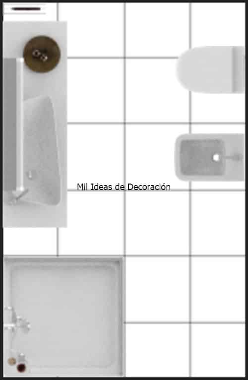 Distribución de baño pequeño rectangular
