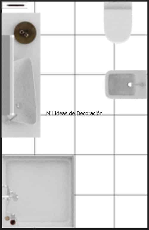 Distribución de baño pequeño rectangular