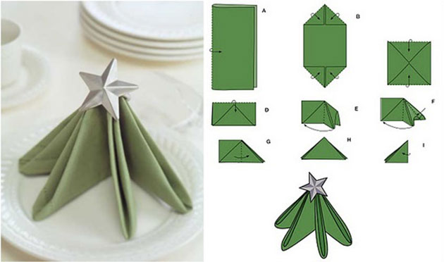 Idea para doblar y presentar la servilleta en la mesa de navidad