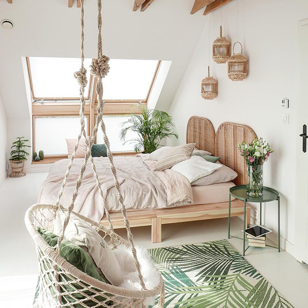 Modern boho chic bedroom decoration