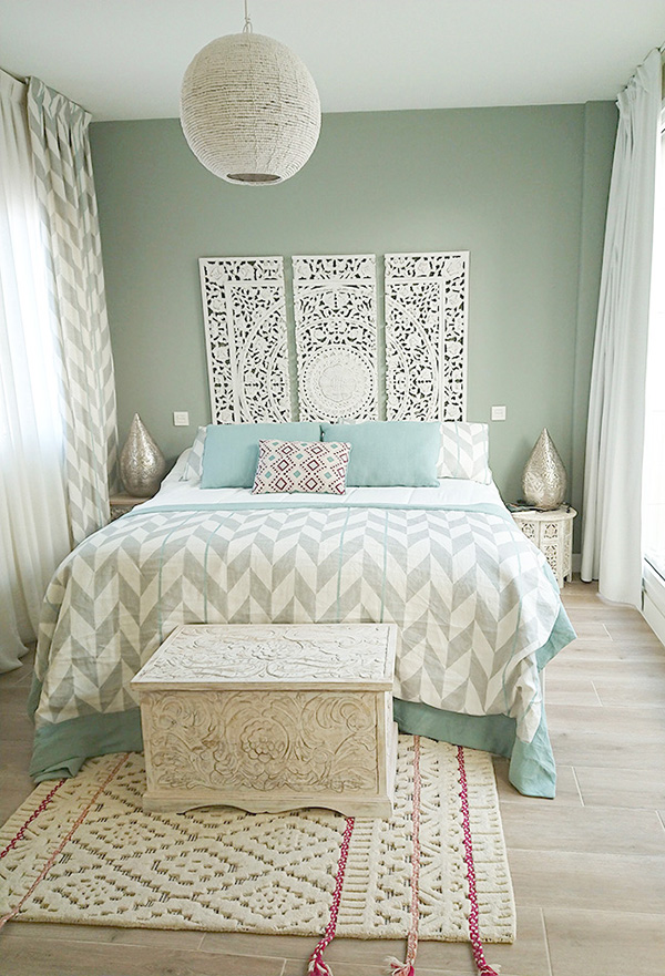 Modern boho chic bedroom decoration