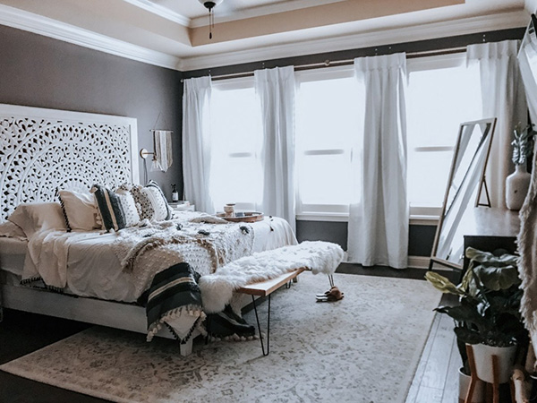 Modern boho chic bedroom decoration