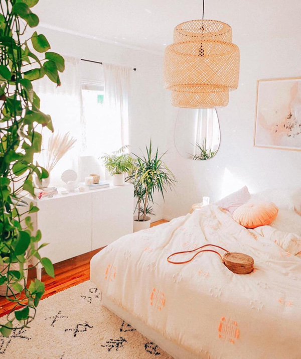 Modern boho chic bedroom decoration