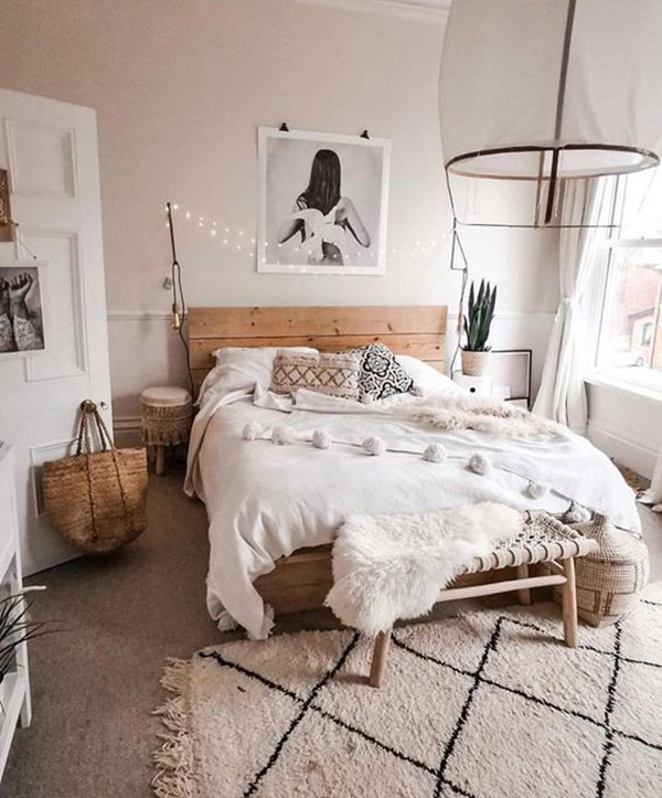 Modern boho chic bedroom decoration