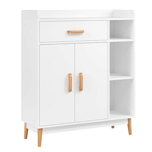 Una estantería cerrada en blanco y madera