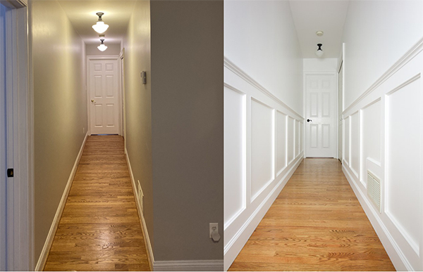 Antes y después de un pasillo estrecho a un pasillo ancho