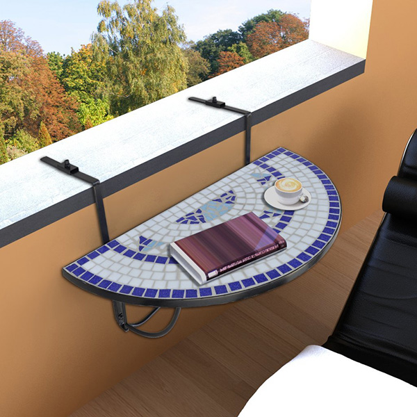 Mesa plegable semicircular para barandillas de balcones pequeños