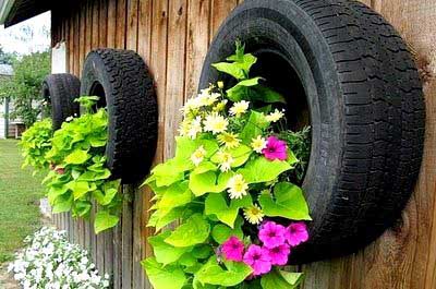 Ideas para el jardín con neumáticos reciclados.