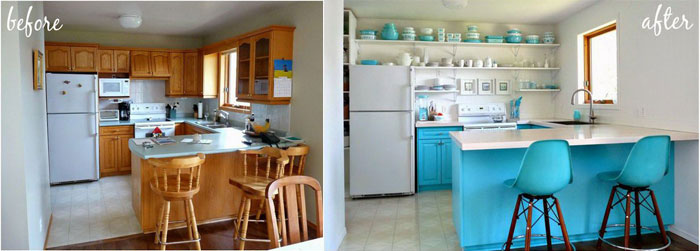 El antes y después de una cocina con los muebles pintados
