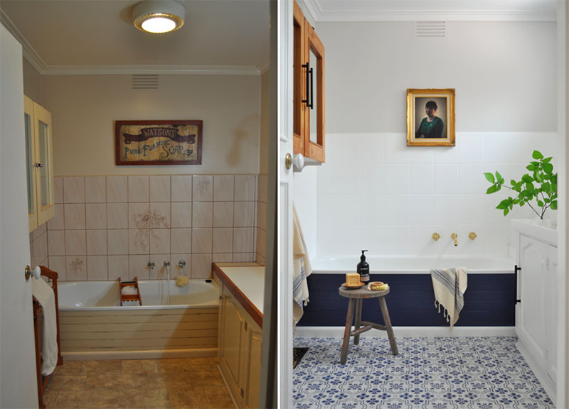 Pintura para azulejos antes y después baño renovado
